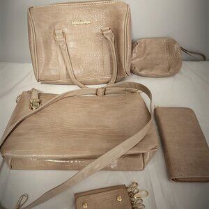 NEW 5-Piece Beige Faux Croc Bag Set by Meli George – Tote, Crossbody, Wallet